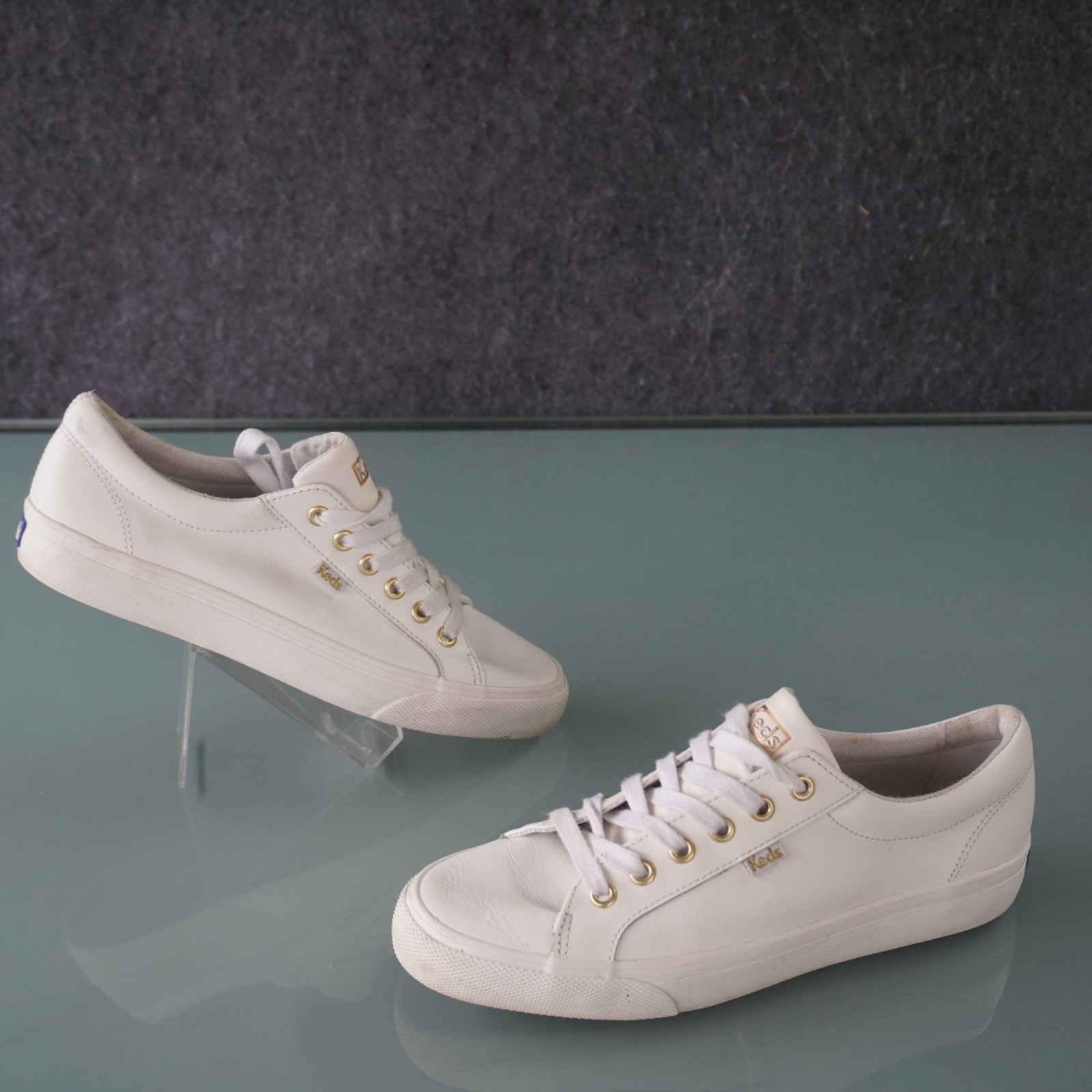 Keds Jump Kick White Leather Sneakers Womens Size 8.5 Low Top Gold Shoes WH63681