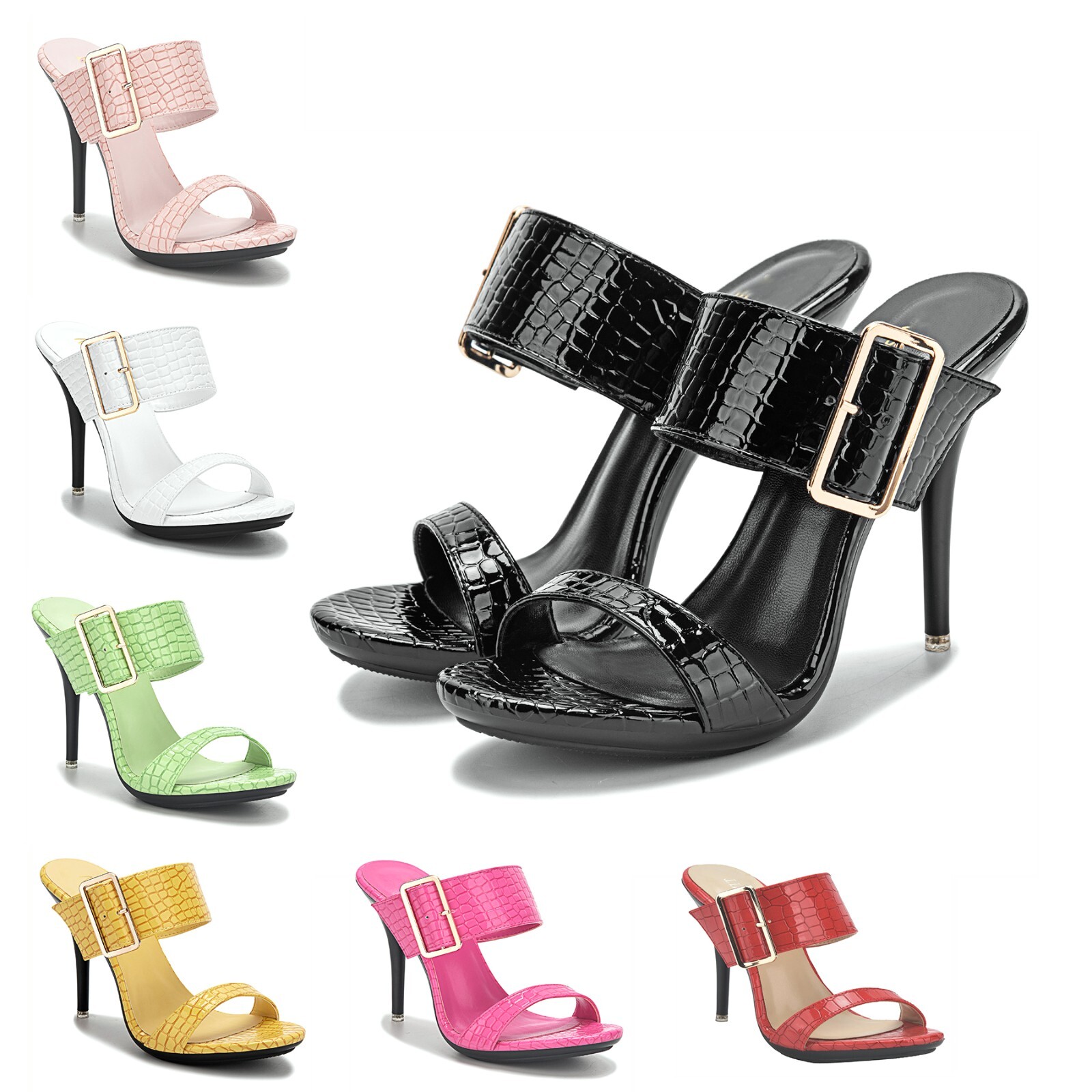 Women’s Shoes Peep Toe High Heels Sandals Belt Buckle Band Casual Slipper Mules