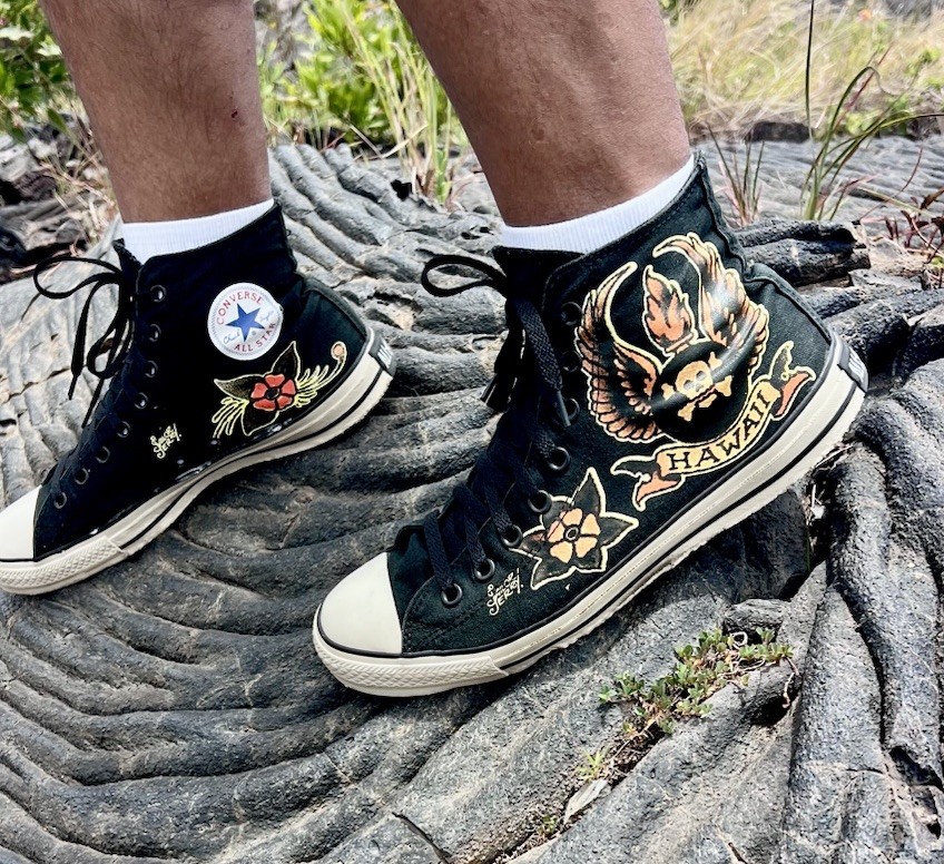 Converse All Star Chuck Taylor Tattoo Hawaii Sailor Jerry M10 W12 Distressed