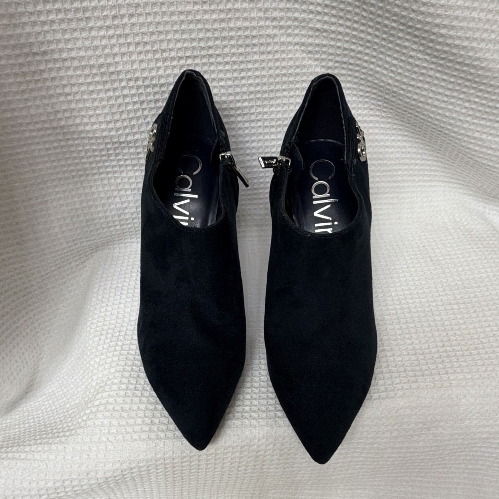 Calvin Klein Ankle Booties Women’s Size 7 M Blue Faux Suede Heels 4 in