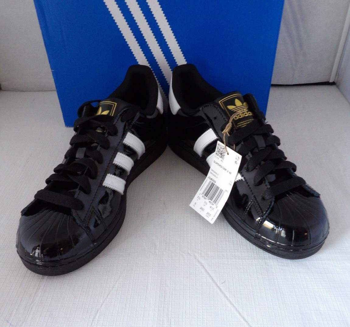NWOB Authentic ADIDAS SUPERSTAR II Black, White Patent Leather Women’s Size 9 M
