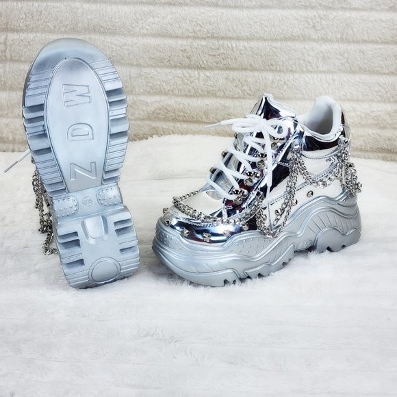 Space Candy Silver Platform Chain Sneaker Hidden Wedge Streetwear Kicks