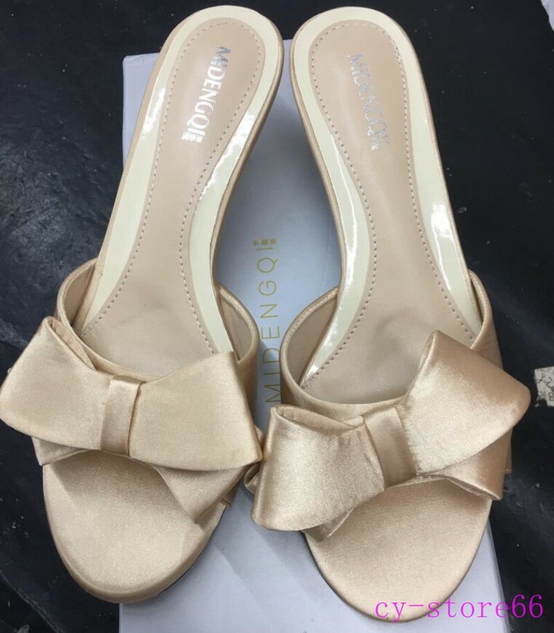 Womens Sexy Mules Bowknot Open Toe High Heels Stilettos Slippers Sandals Fashion