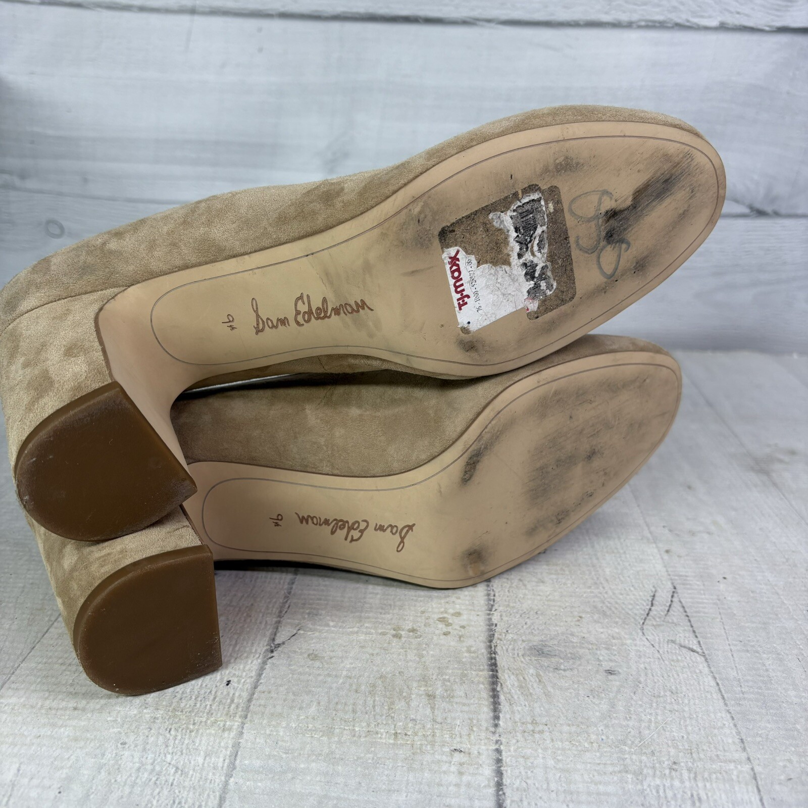 Sam Edelman JUNIE Oatmeal Suede Leather Block 3.25″ High Heel Size 9.5 M EU 39.5