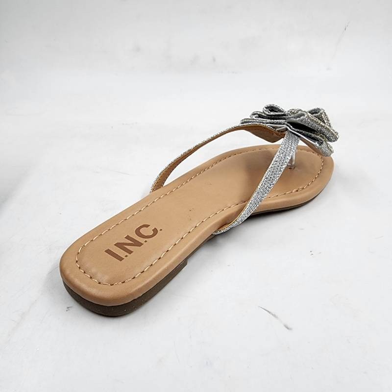 INC International Concepts Mabae Bow Flat Sandals Women’s 5.5M Silver Bling