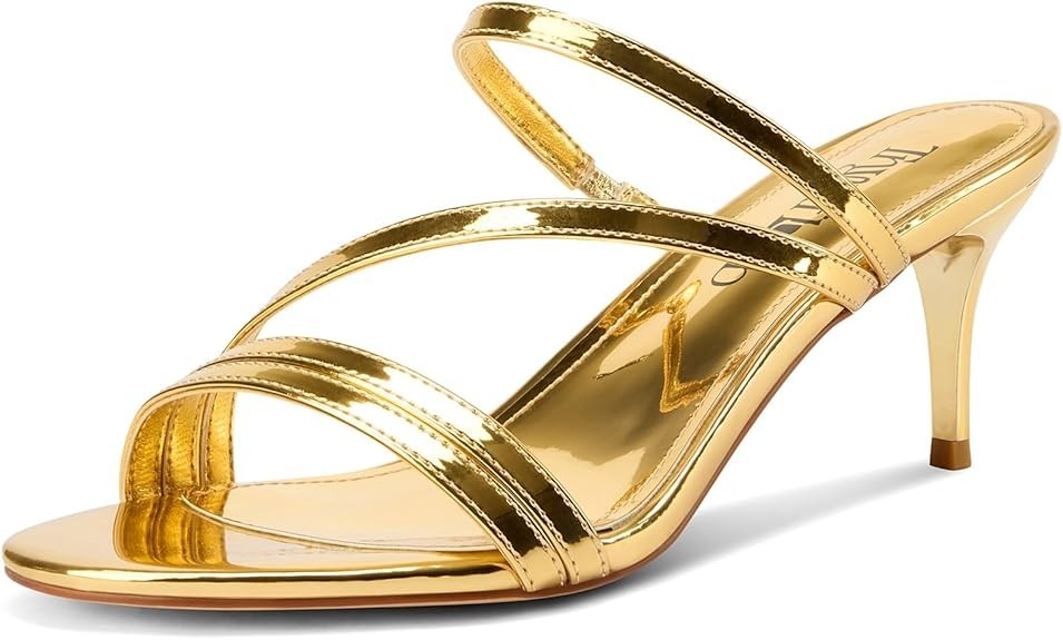 TNYNFBEB Women’s Stiletto Mid Heel Sandals Slip-On Mules 2.6 Inch Heels 8.5 WM
