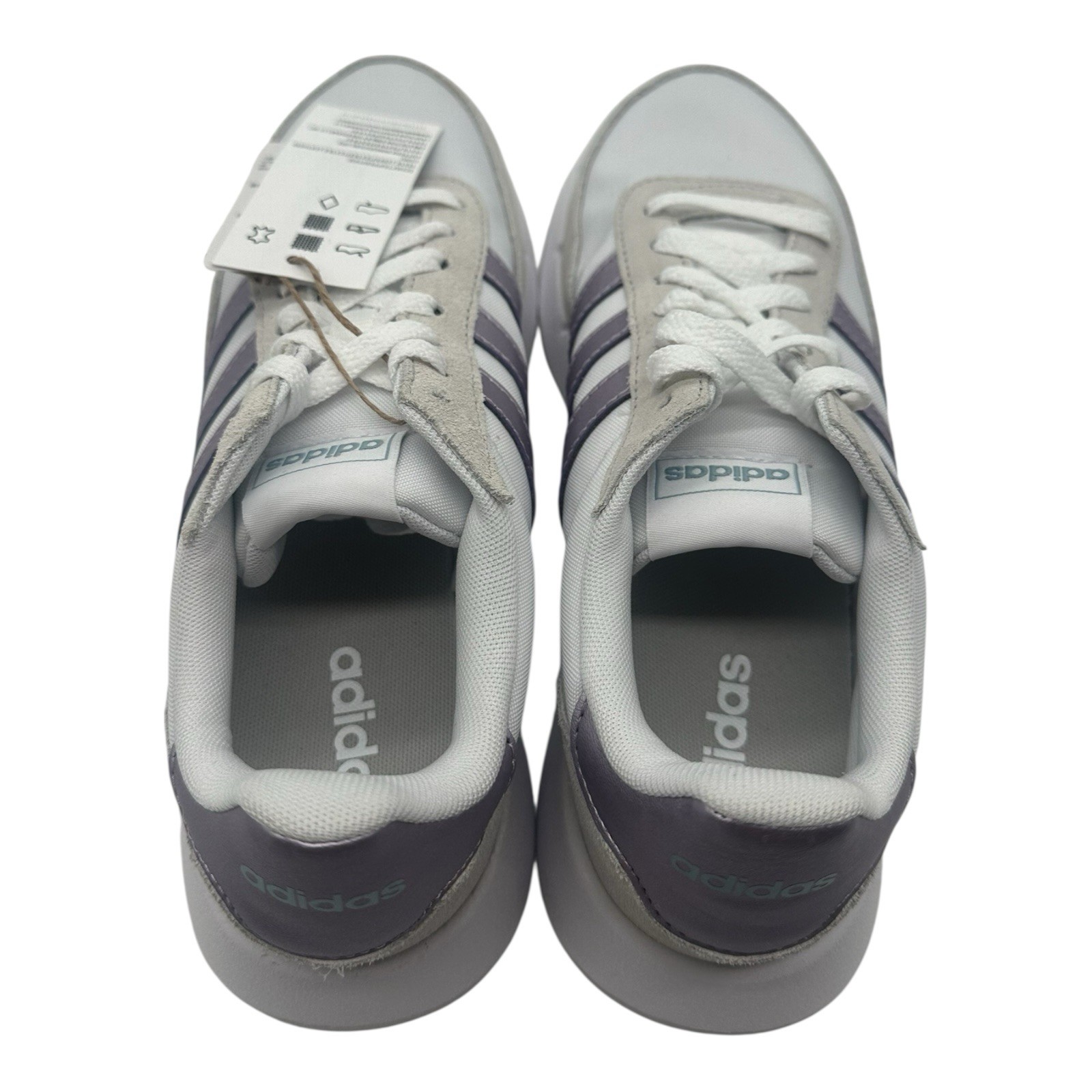 Adidas Run 60s 2.0 Running Shoes Womens Sz 9.5 White/Metallic Purple Sneakers