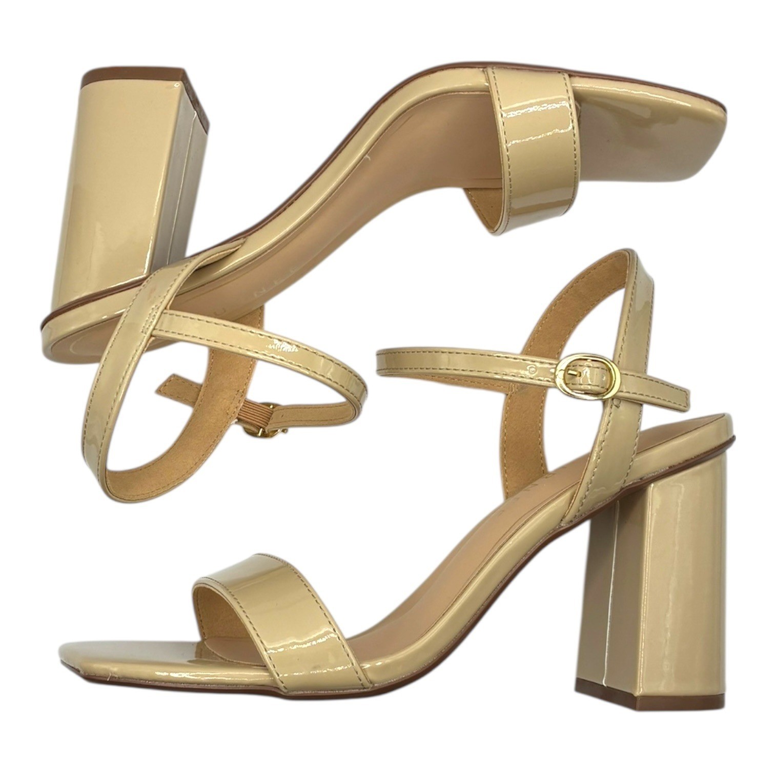Journee Collection Tivona Tan Patent Block Heels Size 8 NIB 3.25″