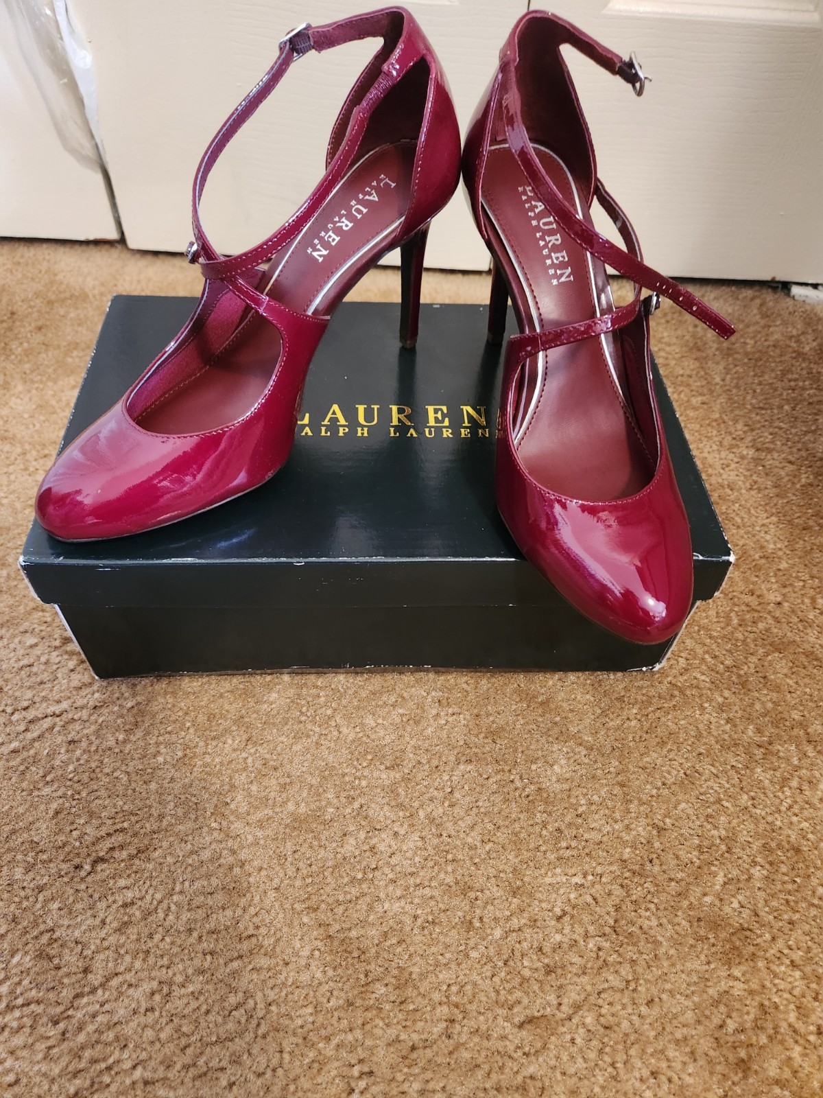 Ralph Lauren, red patent leather dress shoes, high heel, size 7 , NWB
