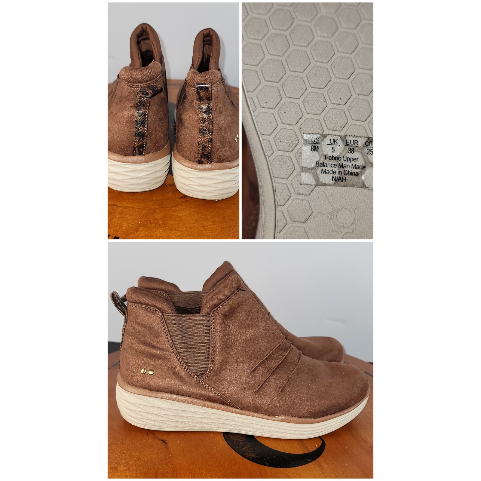 Ryka Niah Women Brown Suede Fabric Slip On Ankle Boots Sneakers Size 8M Leopard