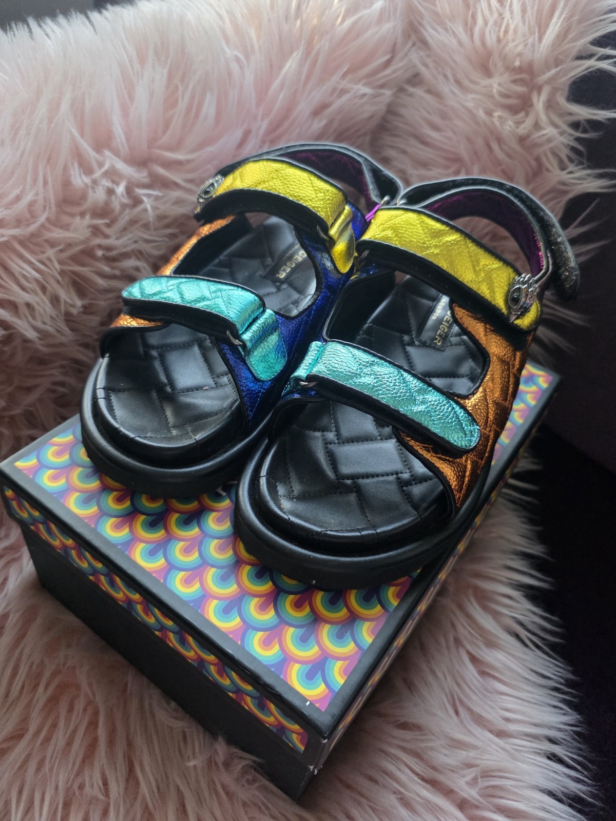 KURT GEIGER LONDON ORSON Metallic Multicolor Sandals US 9, Worn Once With Box!