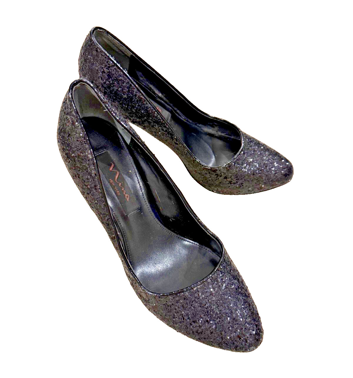 Nina – Black Sparkle Glitter Bling Pumps Maximalism – 4.25″ Heel – Size 7.5M
