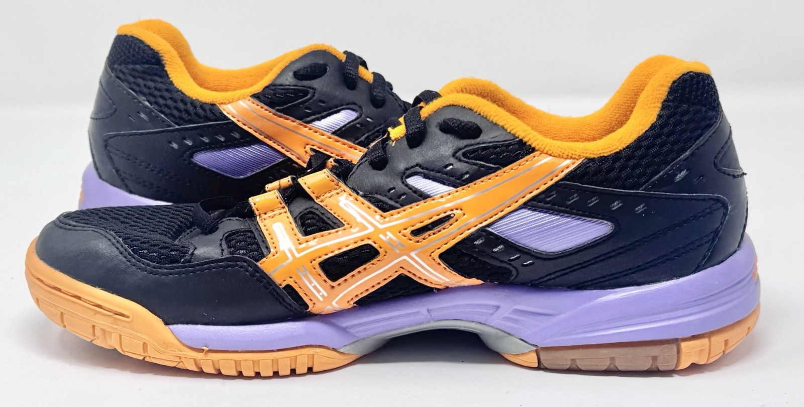 Women’s Asics Gel-Rocket Black Mango Purple Tennis Shoes B257Q sz 6