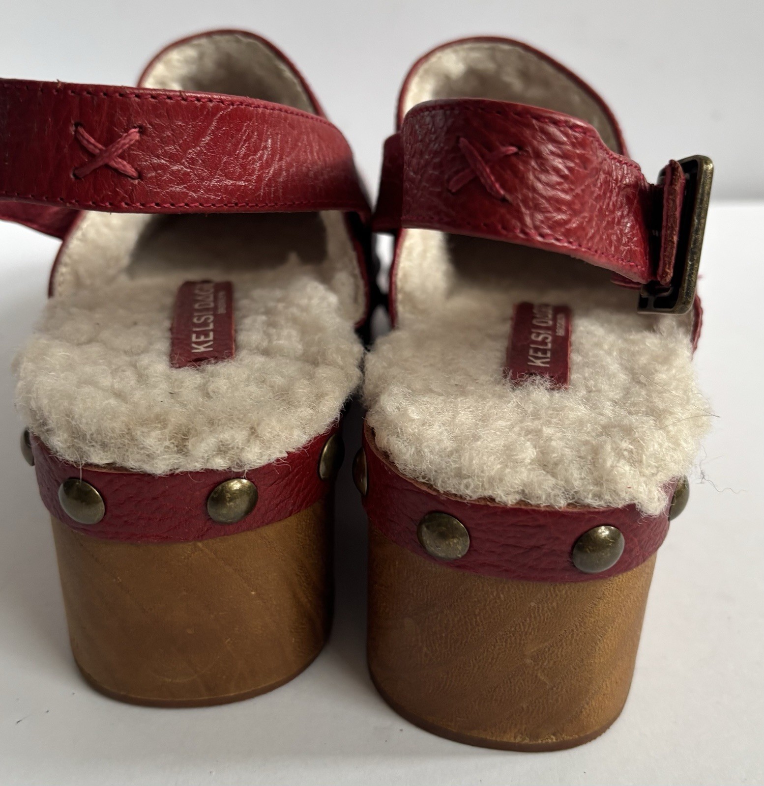 NEW Kelsi Dagger Brooklyn Red Leather Slingback Wood Clogs Women’s 8