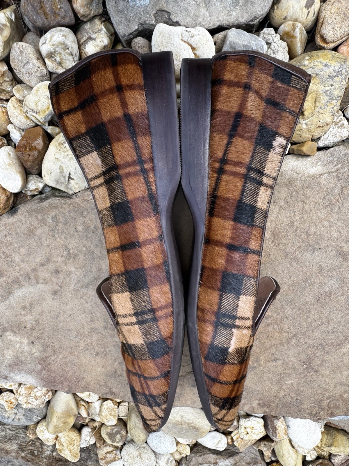 Antonio Melani Leather Loafers Slip On Flats Genuine Calf Hair Plaid Women 8.5