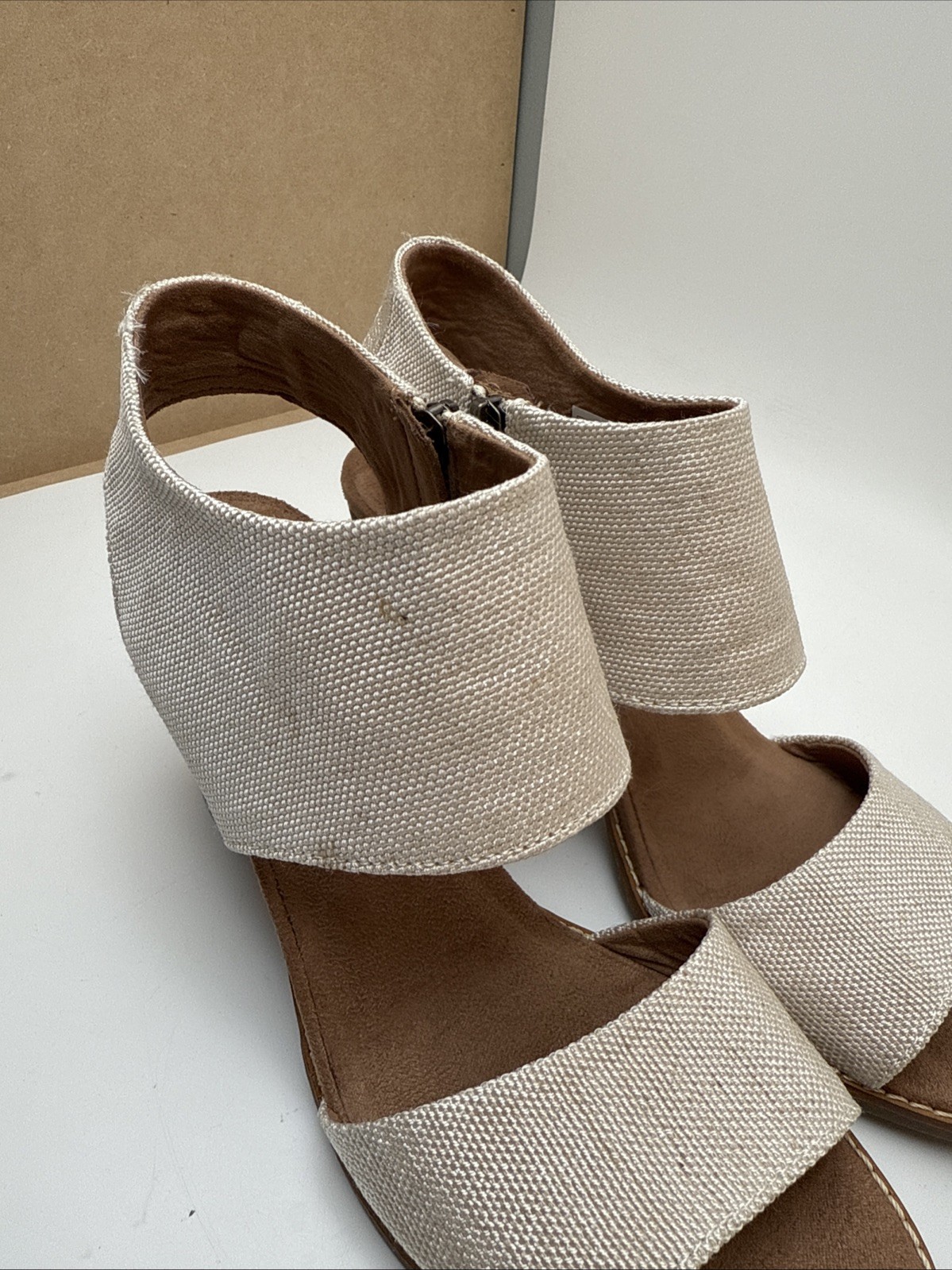 Toms Majorca City Strappy Sandal 10M Beige 3.5” Block Heel