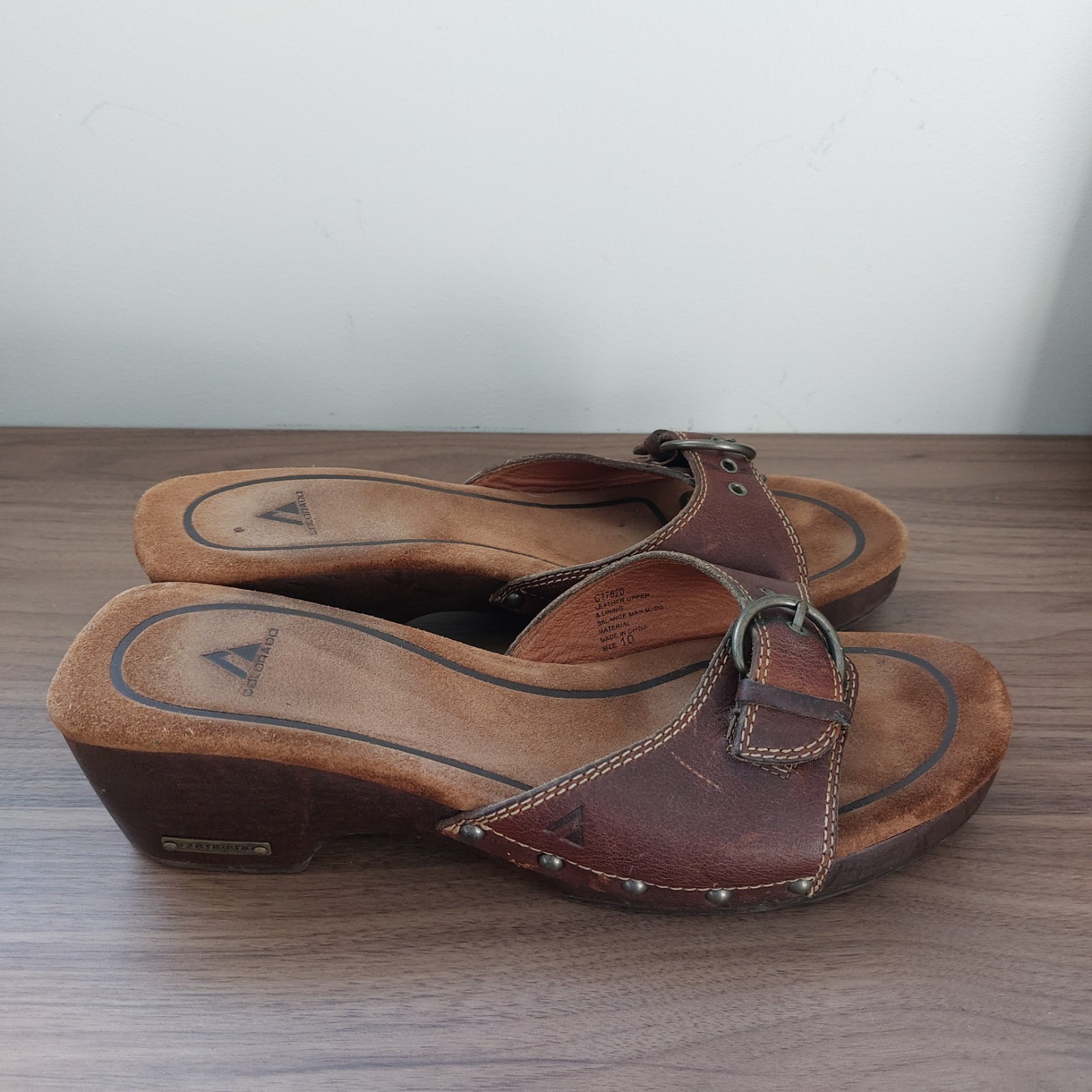 Colorado 10 Slides Sandals Tan Heels Leather Slip On Casual Party Travel