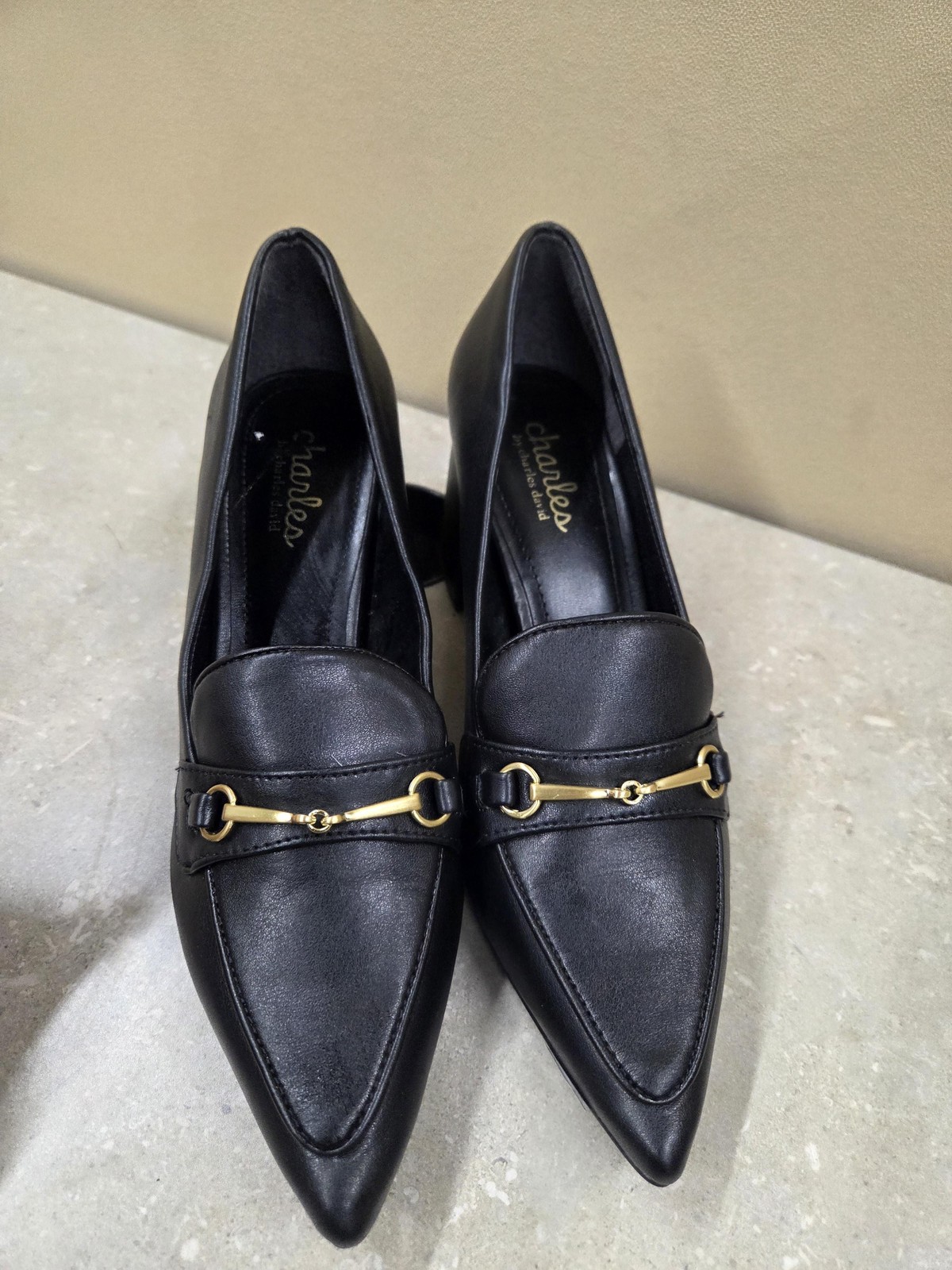 Charles by Charles David Shoes Womens Size 8M Black Amity Loafer Heels Gold Bit