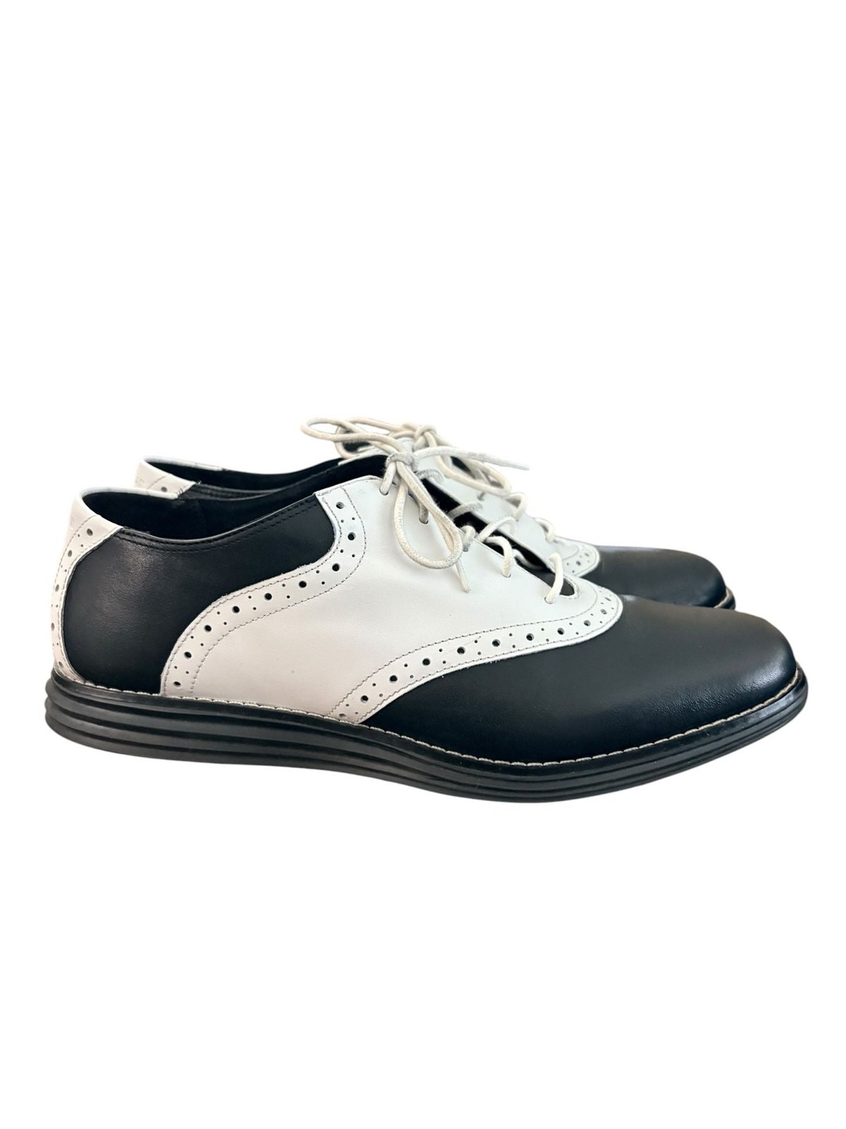 Cole Haan Women’s Black and White Leather Saddle Oxford Shoes