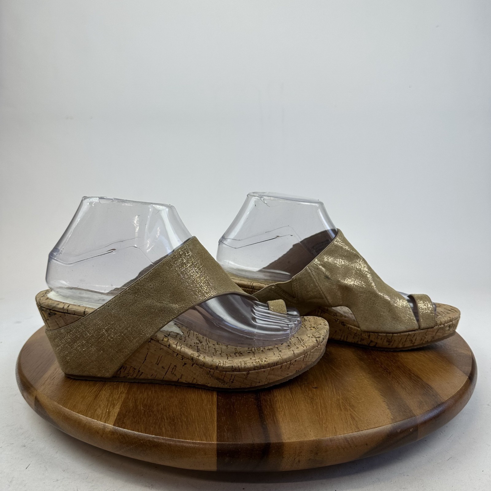 Womens Donald Pliner Gyer Beige Leather Cork Platform Wedge Sandals Size 8 M GUC