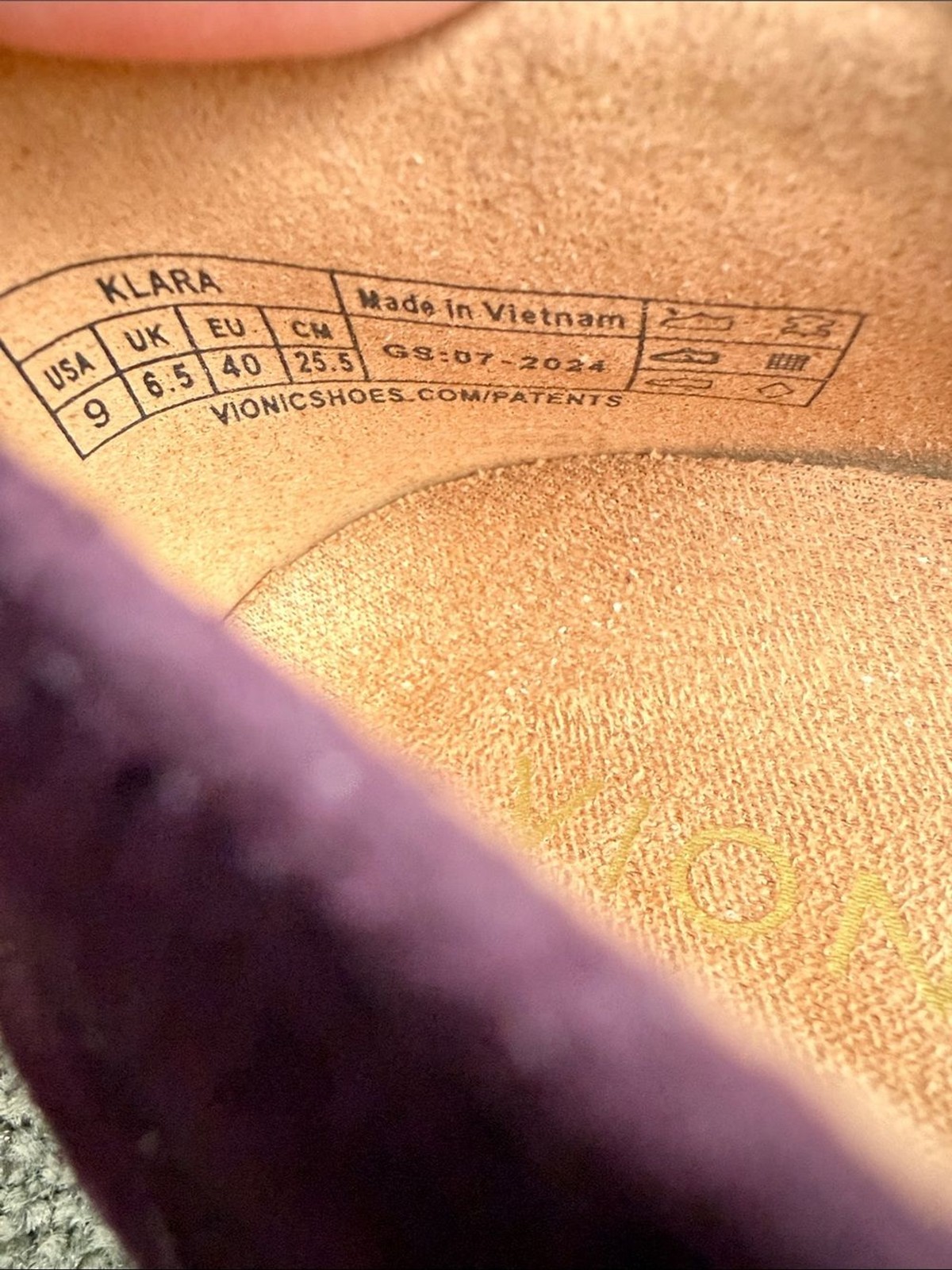 Vionic Shoes Wm 9 Klara Plum Purple Suede Ballet Flats Bow Tie Pretty Classic