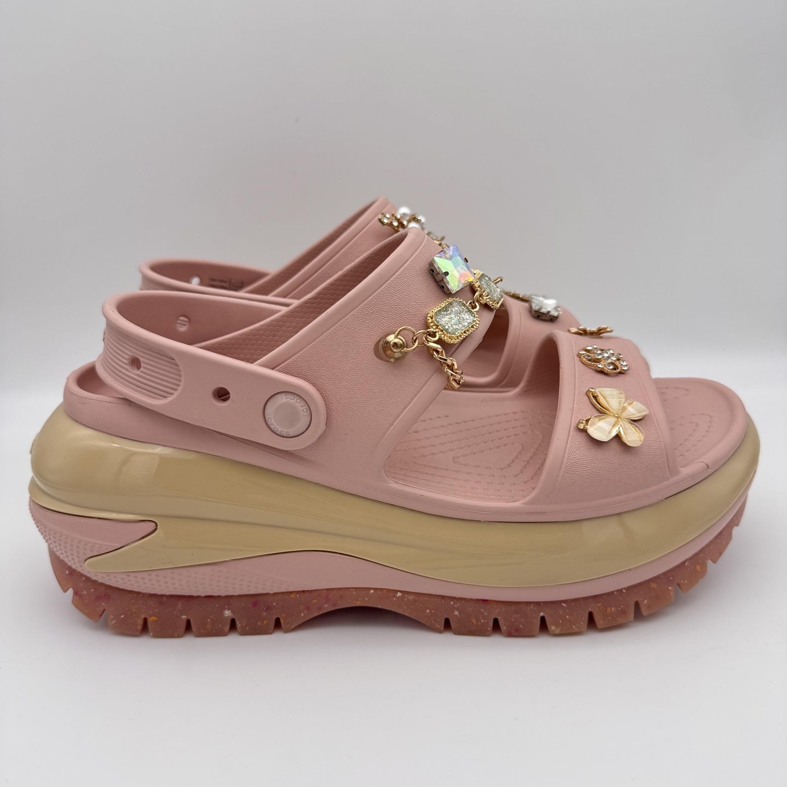 Crocs Mega Crush Sandals Womens Size 9 Rhinestone Jibbitz Charms Bling Chunky