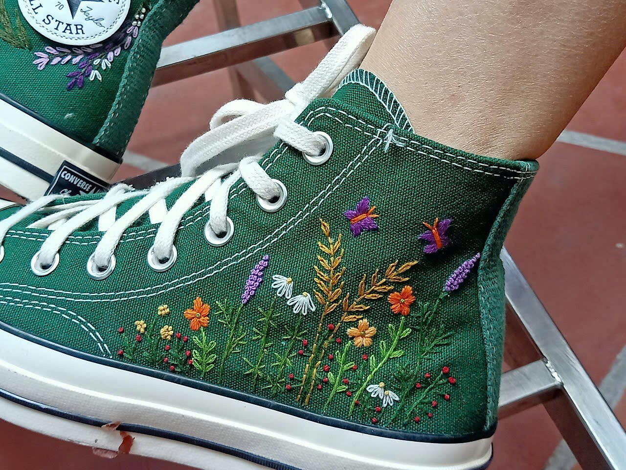 Custom Converse chuck taylor embroidery flower and butterfly