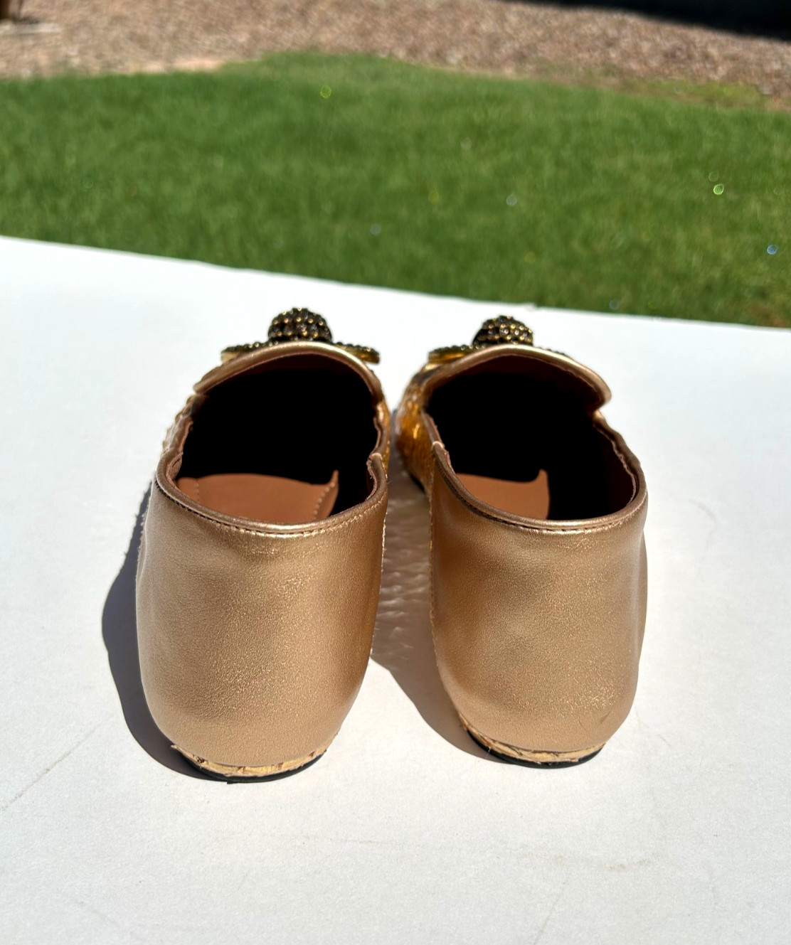 Kurt Geiger London Chelsea Point Flats 9 EU 40 Gold Snake Leather w/Eagle NEW