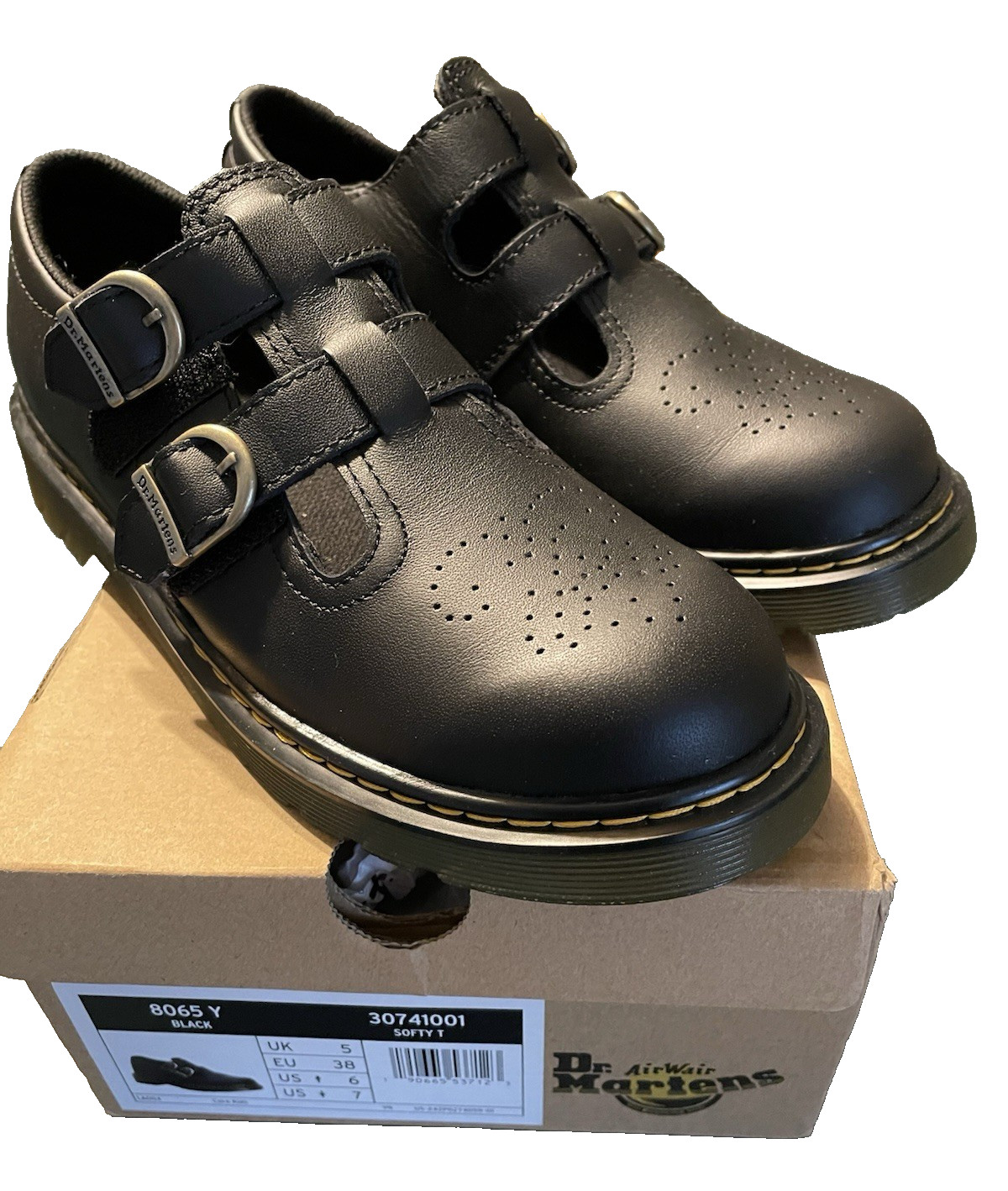 Dr. Martens NIB 8065 Youth 6 Women’s 7.5 8 Black T Strap Mary Jane Leather Shoes