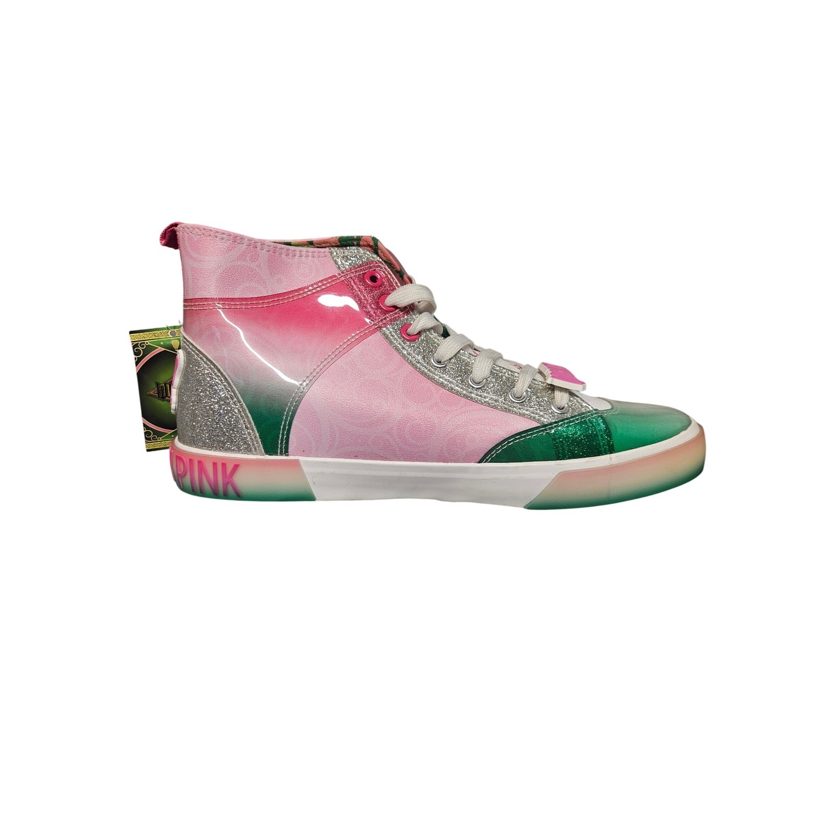 Wicked Movie Glinda Elphaba High Top Sneakers Pink Green Glitter Womens 11 NEW