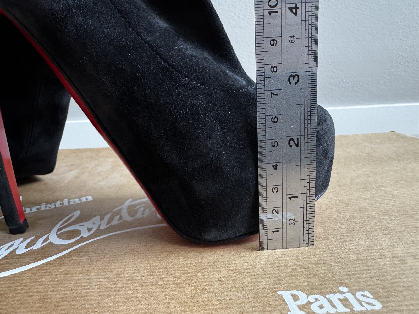 NEW Christian Louboutin Monique 160 Black Stretch Suede Thigh High Boots 38.5