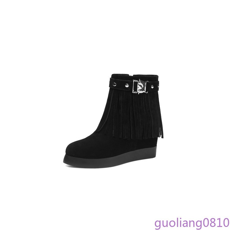 Women’s Suede Leather Ankle Boots Rivet Tassels Hidden Wedge Shoes Comfort Chic
