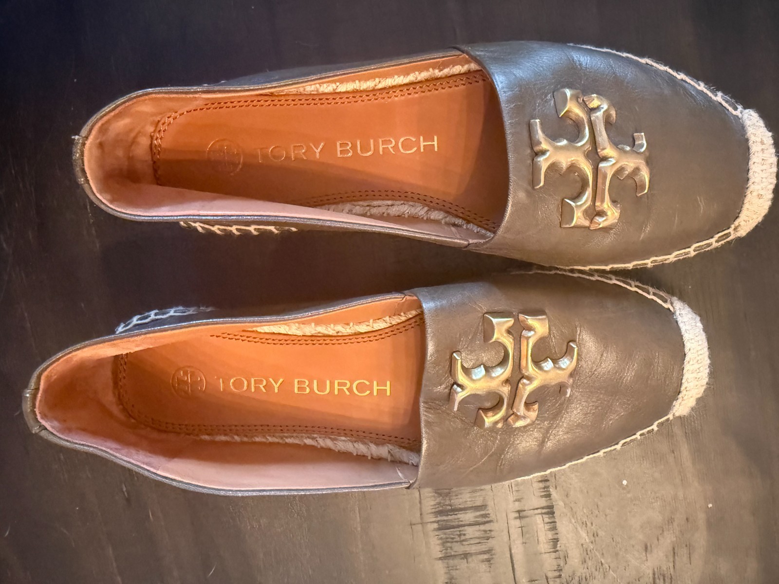 Tory Burch Women’s Green Leather Eleanor Tonal Logo Espadrilles Shoes Size 7