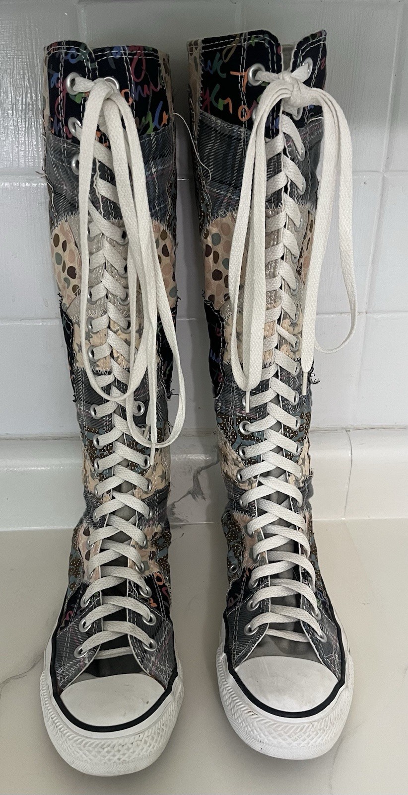 Converse Chuck Taylor All Star Patchwork Knee High Lace Up Sneakers Boot Women’s