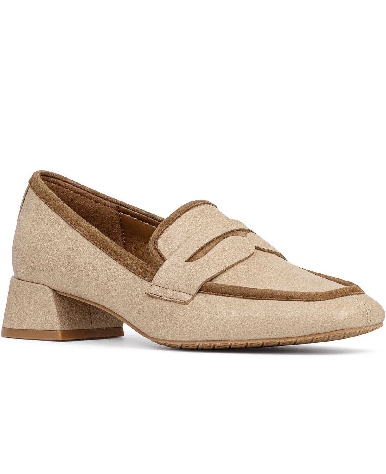 Donald Pliner Women’s Beige Leather Square Toe Penny Loafers Slip-On Size 8.5