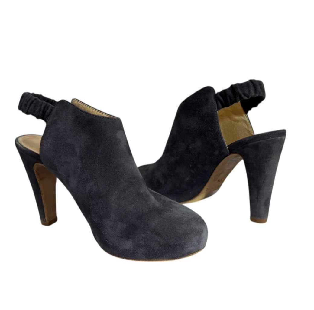 See by Chloe Dark Gray Suede Sabot Slingback Heels Booties $315 Sz EU 37.5, US 7