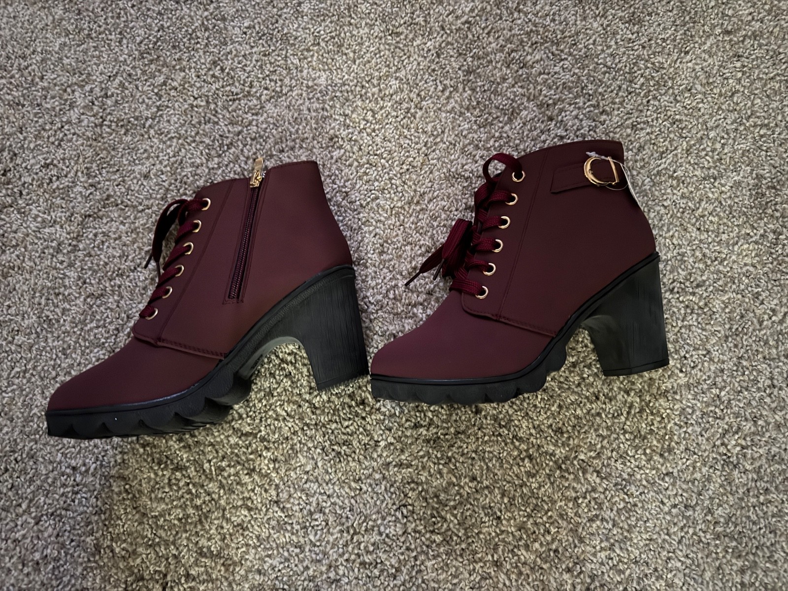 Womens Burgundy lace up/zip booties brand new womens size 6