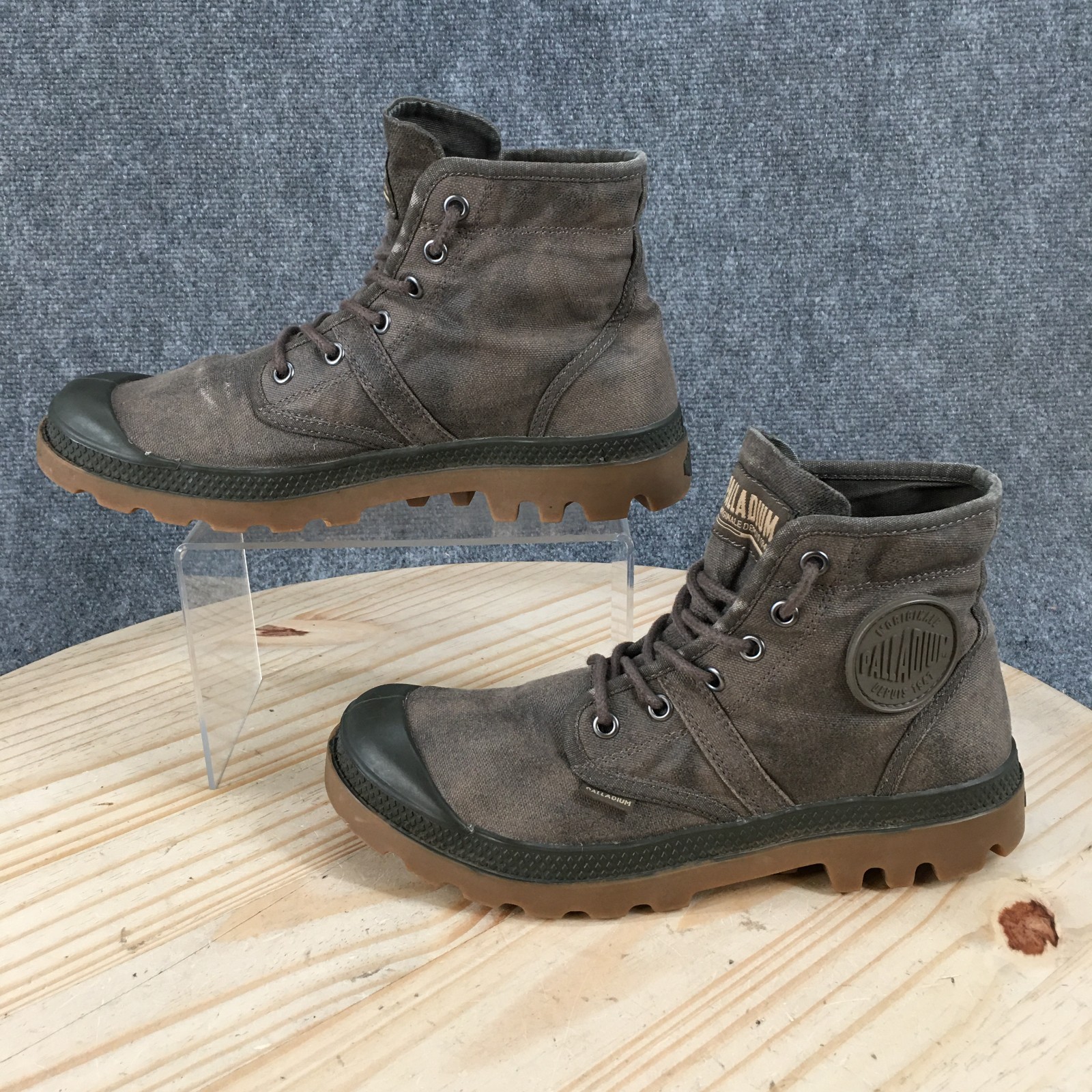 Palladium Pallabrouse Wax Boots Mens 7 Womens 8.5 Hiking Lace Up Canvas Gray