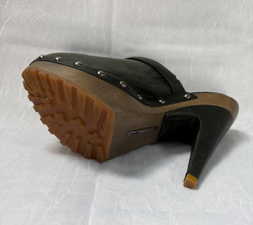 Schultz Platform High Heel Clog Mule, Black Leather, Size 37 (US 7)