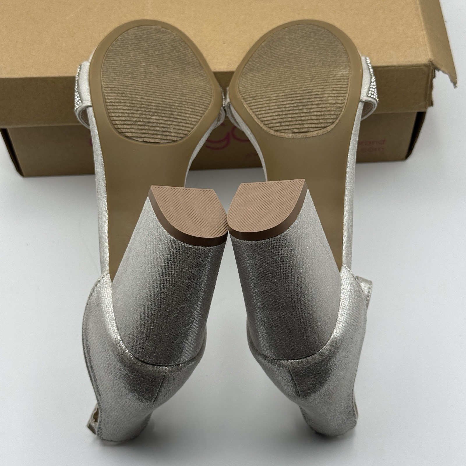 Sugar Machelene Silver Block Heel Sandals 7.5M Rhinestone Glitter NIB