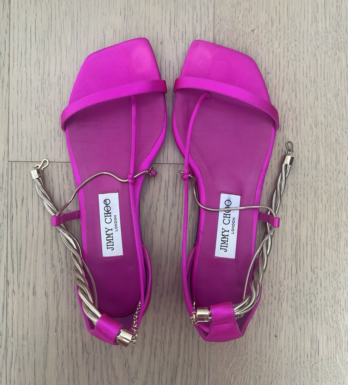 Jimmy Choo Women’s Pink Leather Strappy Flat Ankle Strap Sandals EU37.5 US7.5