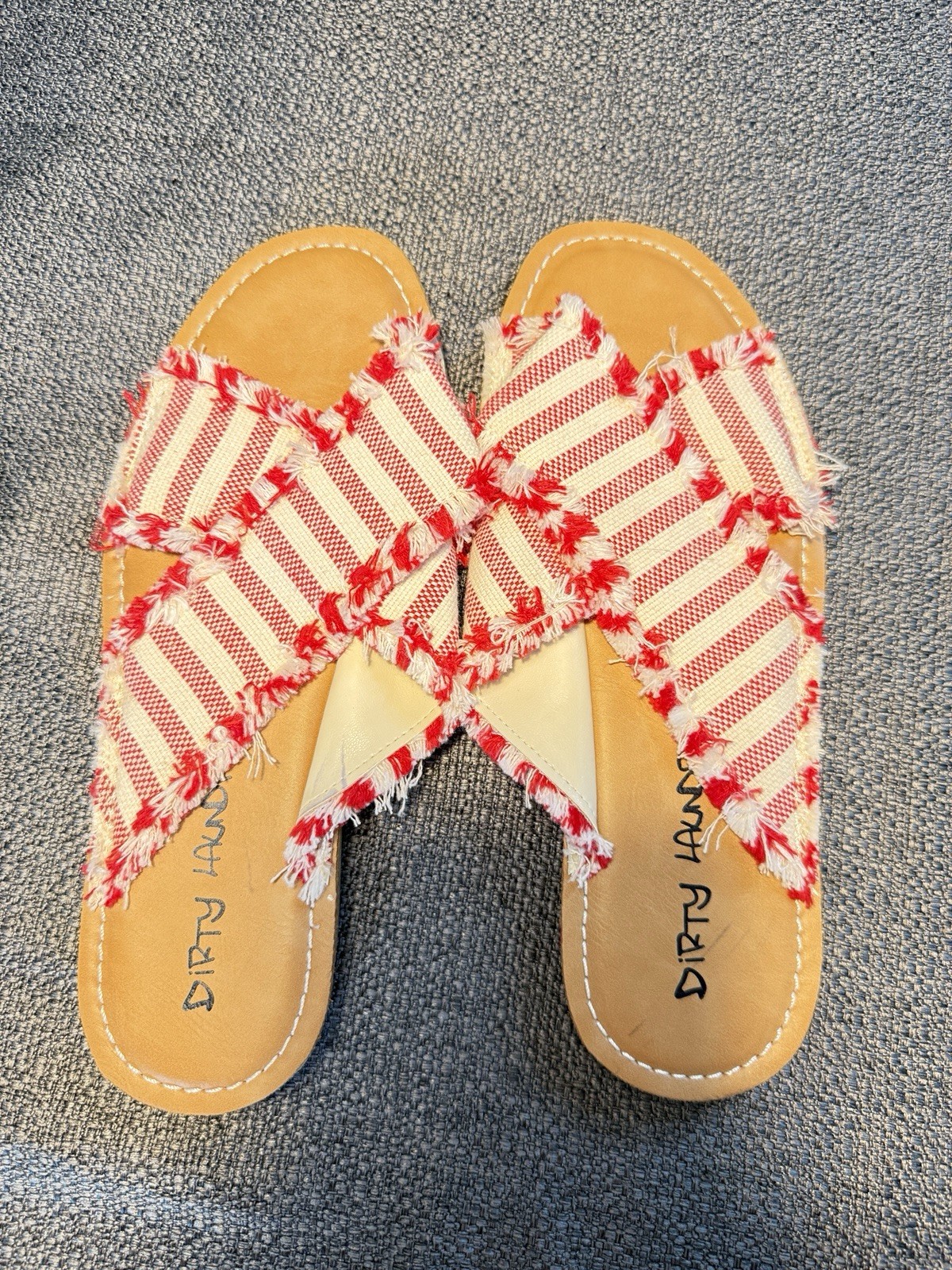 Dirty Laundry Women’s Striped Fringe Slide Sandals Slip On Red White US 8