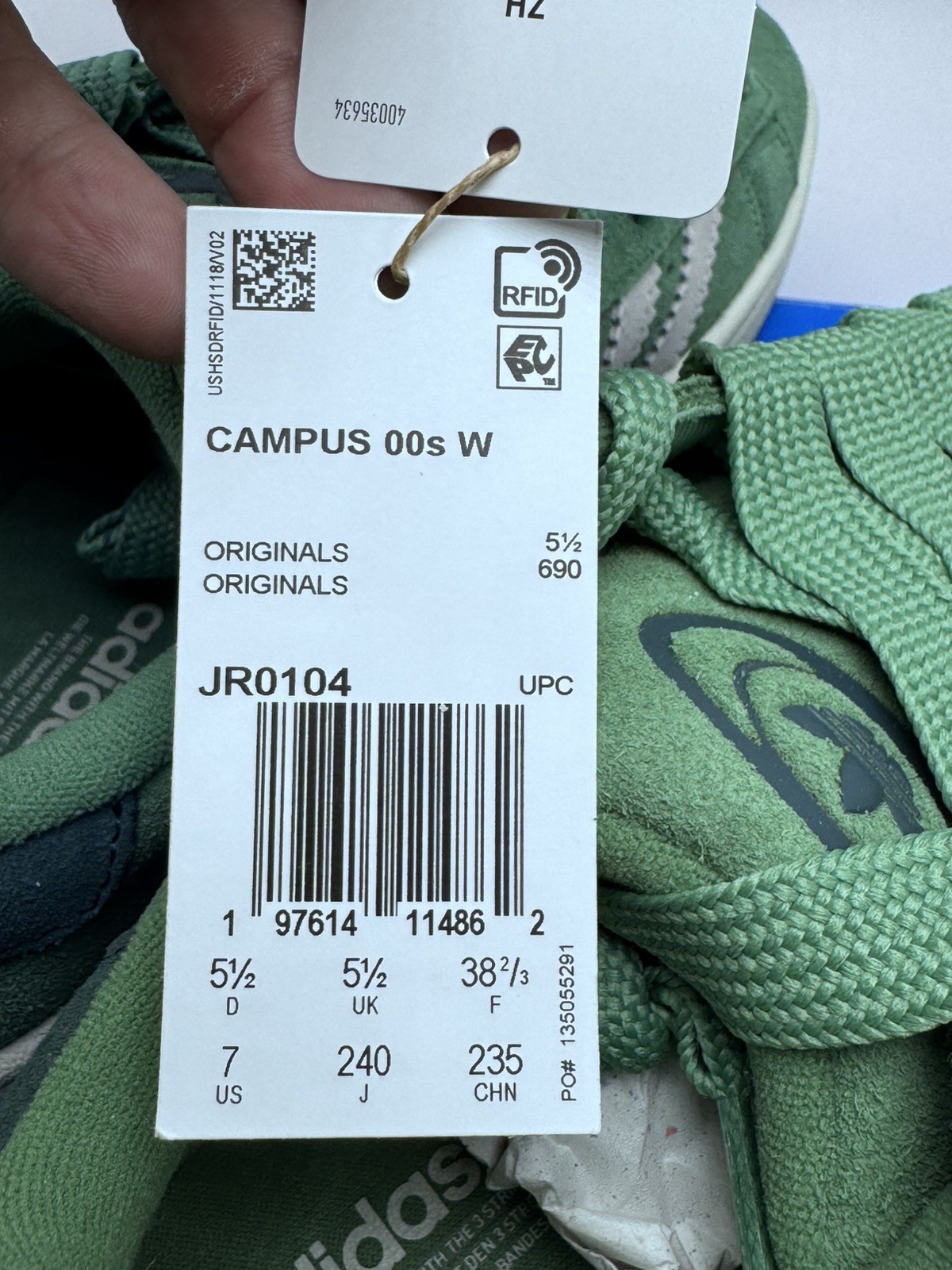 Adidas Campus 00s W Green White Suede Sneakers JR0104 Women’s Size 7