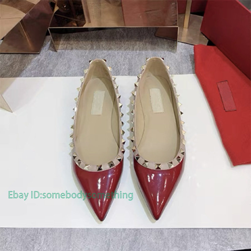 Women’s Gold Rivets Matte Shiny Summer Pointed Toe Shoes On Flats Sandals Pump