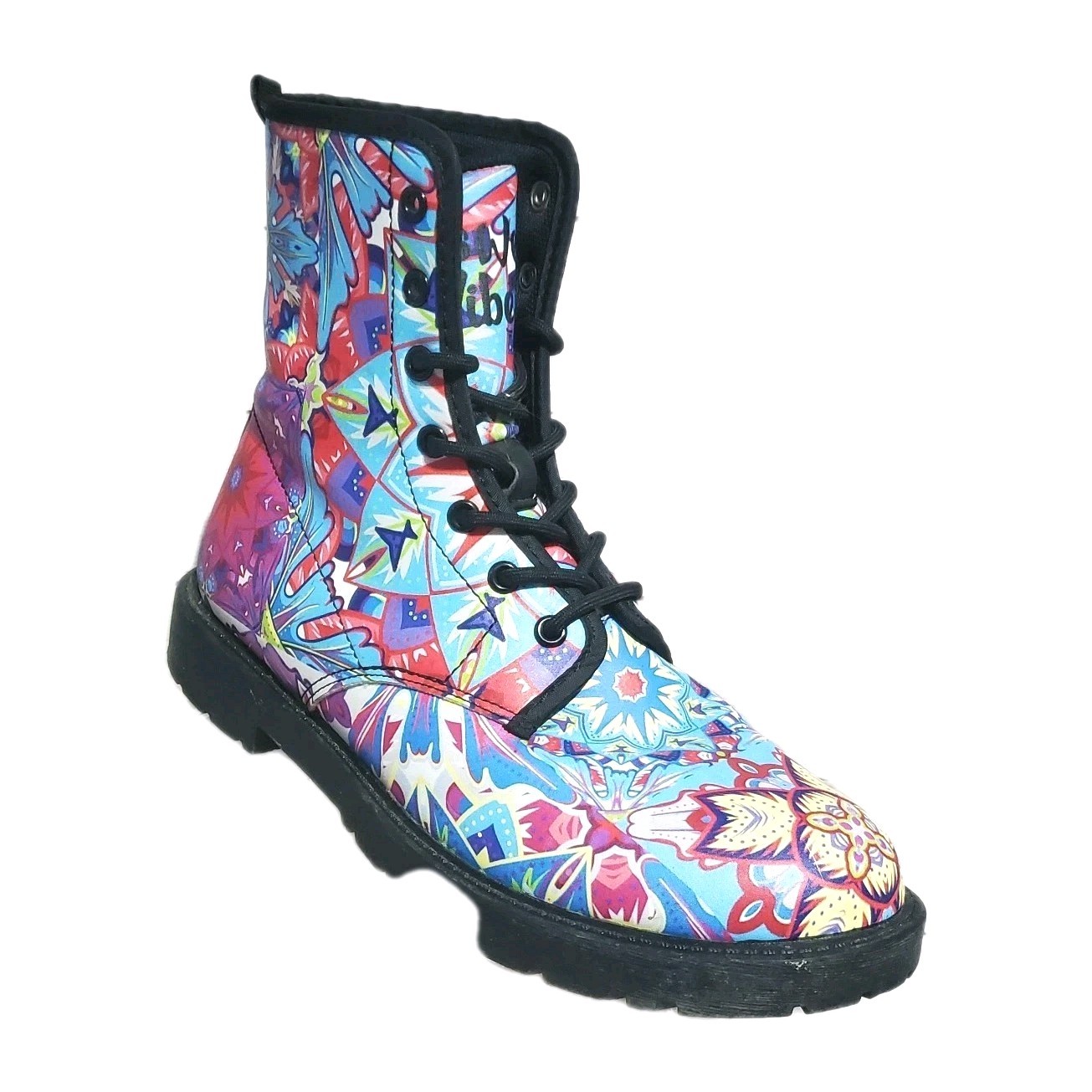 Yes We Vibe Boots Size 39 Kaleidoscope Fractal Floral Lace Up Boho Boots