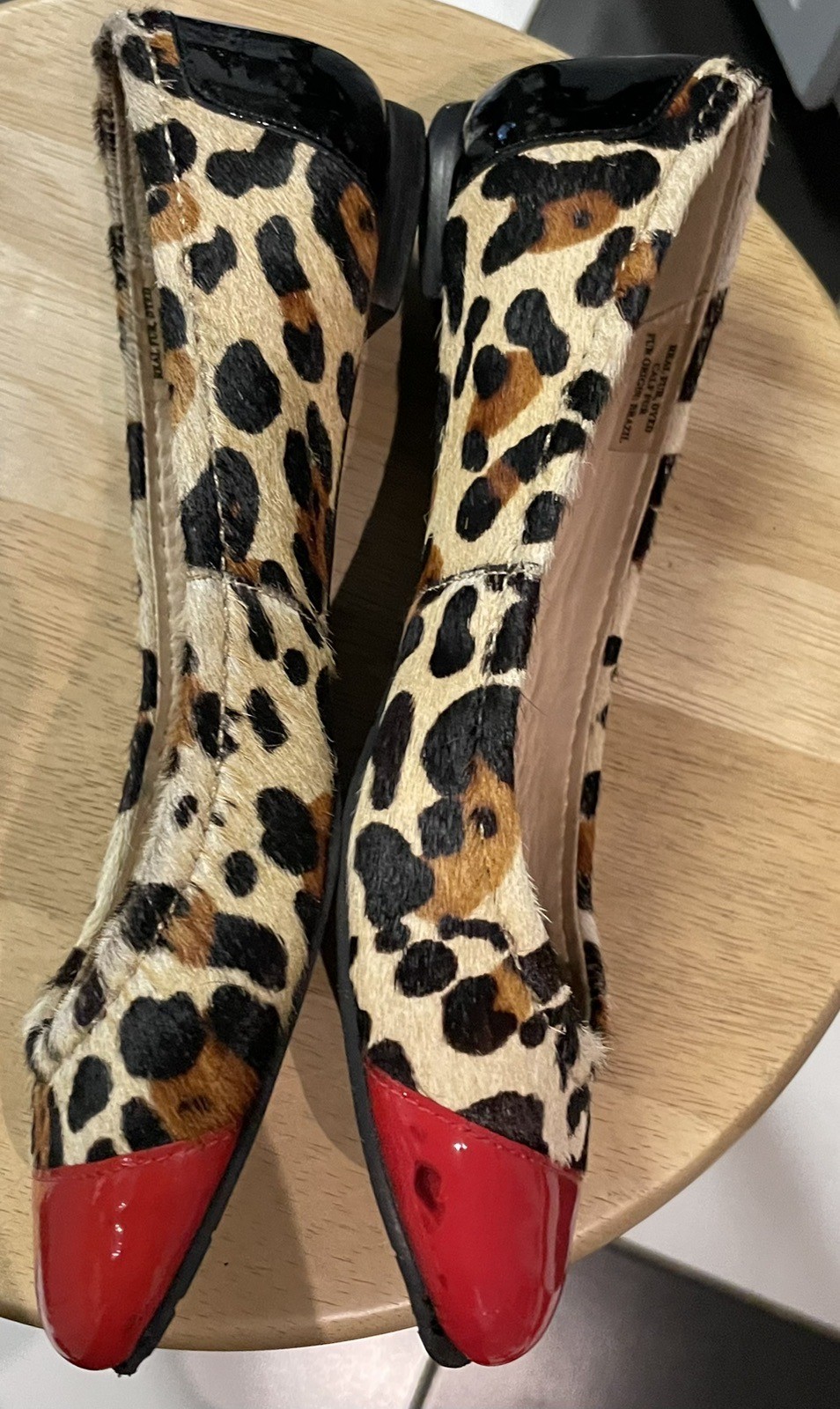 KATE SPADE Leopard Calf Fur Ballet Flats * 8.5 B* Red Patent Leather Trim