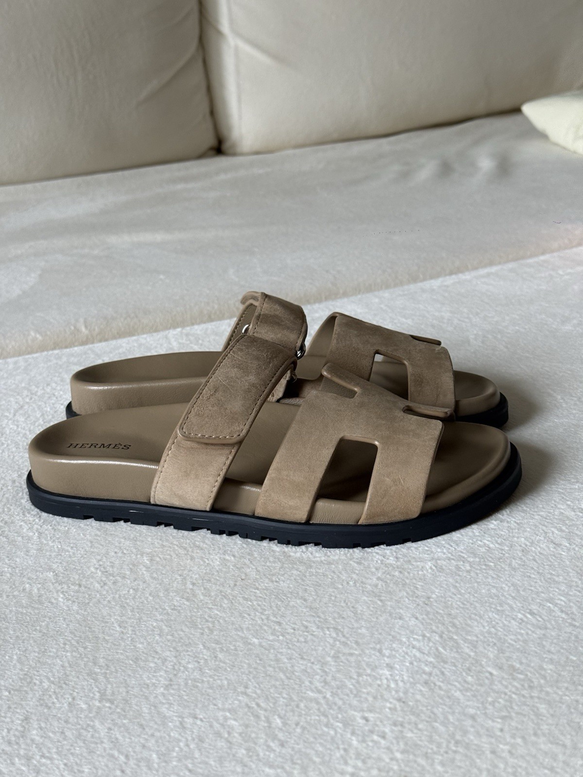 Chypre Sandals Women’s EU 38 Asphalt Grey Suede Adjustable Strap Slides P