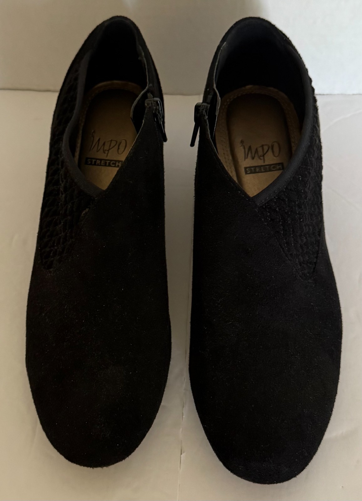 Impo Stretch Black Bootie Side Zip Wedge Heel Shoes – Women’s 7M