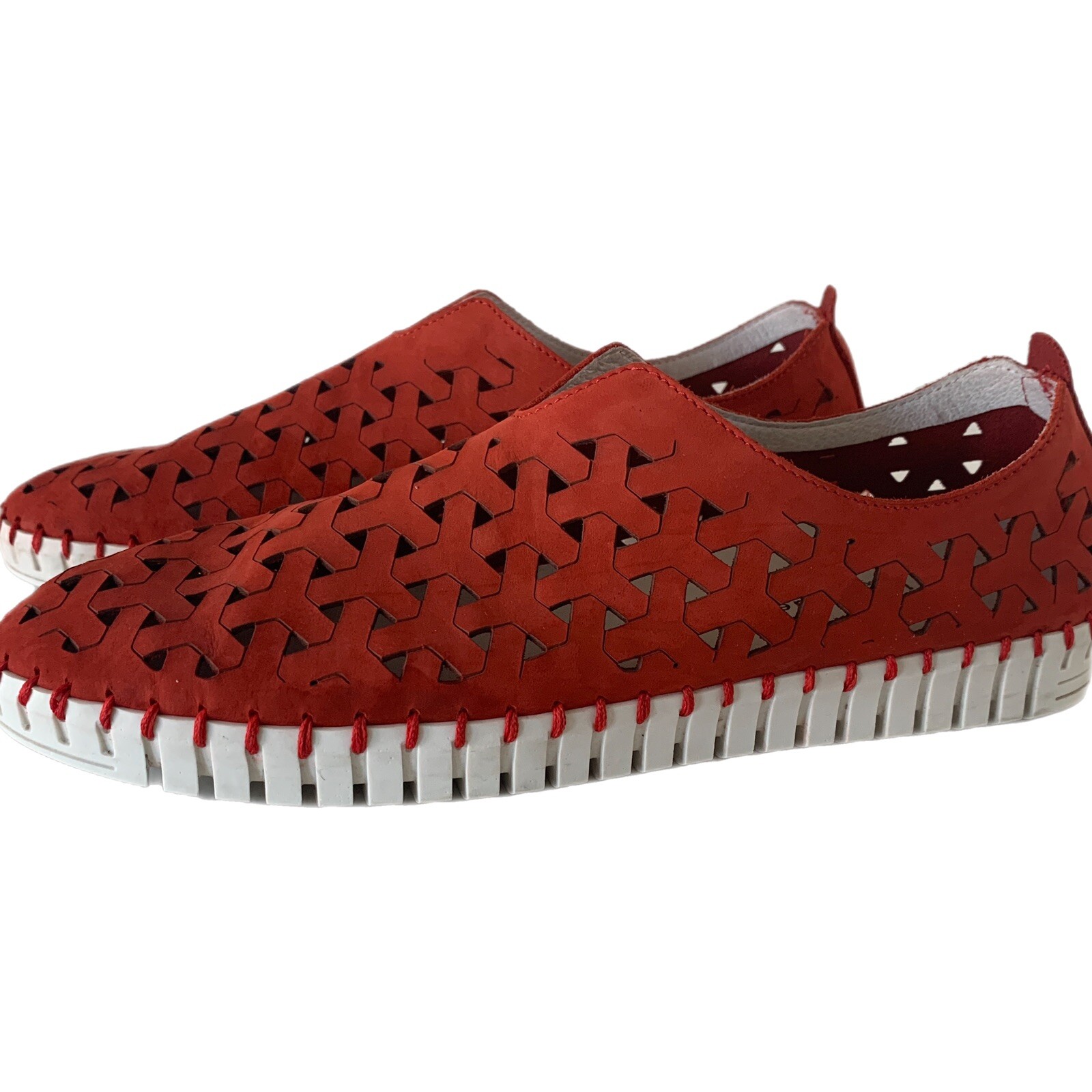 Eric Michael Red Inez Nubuk Leather Shoes Womens 9.5 EU 41 Cutout Slip On Flats