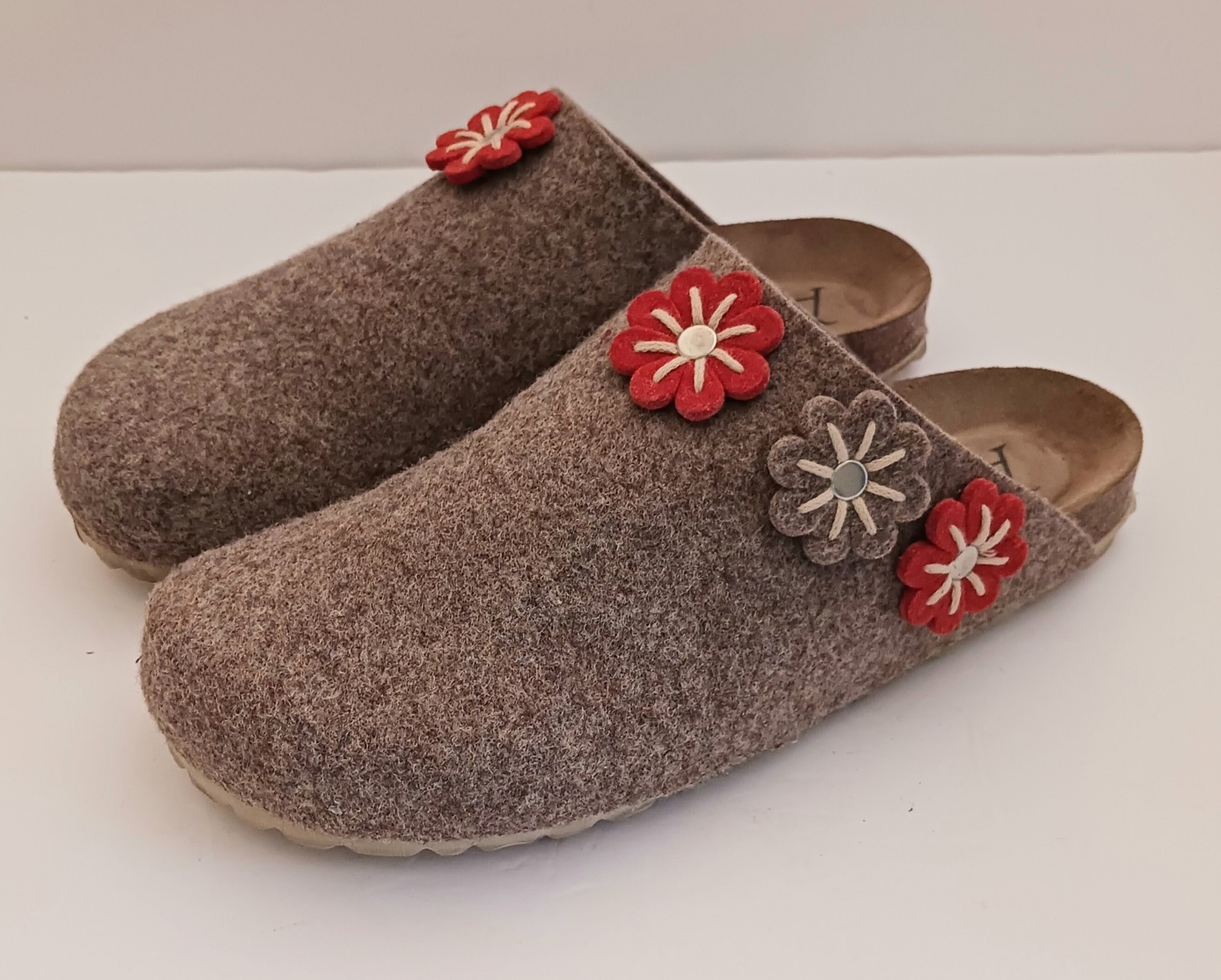 NEW Autenti Spain Brown Wool Clog Slide Floral Trim EU 40 US 9